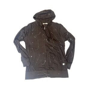 Kinetix Casual Luxury Black Zip Up Hoodie Paint Splatter Graphic Men's L